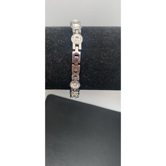 Stainless Steel Reversible Clear Rhinestone Colored Stone Tennis Style Bracelet - Picture 2 of 7